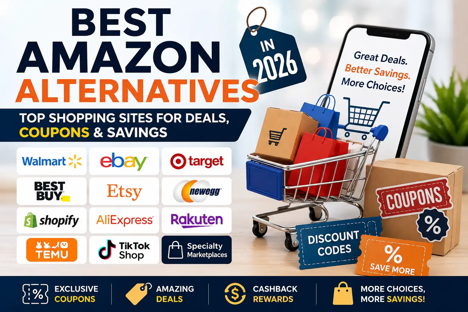 Best Amazon Alternatives in 2026: 12 Shopping Sites with Deals, Coupons & Cashback